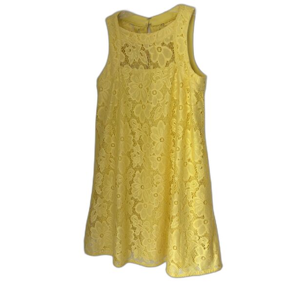 Donna Morgan Women's Yellow Fully Lined Flower Lace Shift Dress 2 - Picture 1 of 8